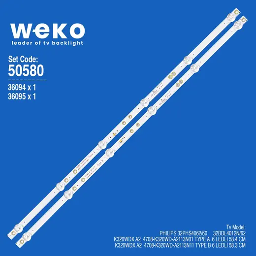 WKSET-5580 36094X1 36095X1 K320WDX A2 4708-K320WD-A2113N11 2 ADET LED BAR