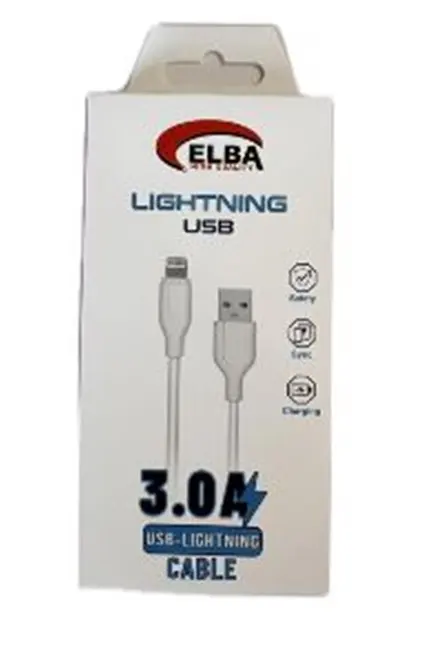 Elba Elb27-IOS 1Mt iPhone Lightning 3A Hızlı Şarj Hasırlı Şarj Kablosu Beyaz