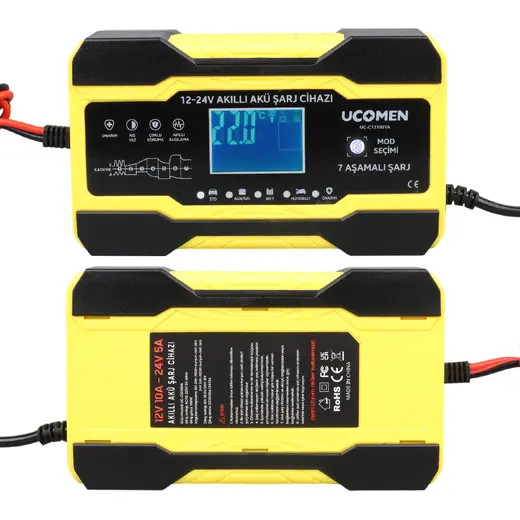 UCOMEN UC-C121001A SARI 12/24 VOLT MAX 10 AMPER LED GÖSTERGELİ AKÜ ŞARJ CİHAZI alternatif görünüm