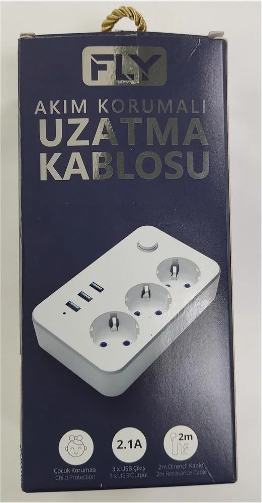 Fly 3406-01 3lü Anahtarlı 2.1A 3Usb Şarj Çıkışı 2mt Anahtarlı Akım Korumalı Priz Çocuk Koruması