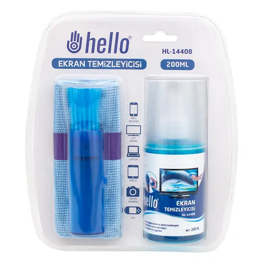 HELLO HL-14408 SPREY + FİBER BEZ + FIRÇA 200ML LCD EKRAN TEMİZLEME SETİ görseli 3