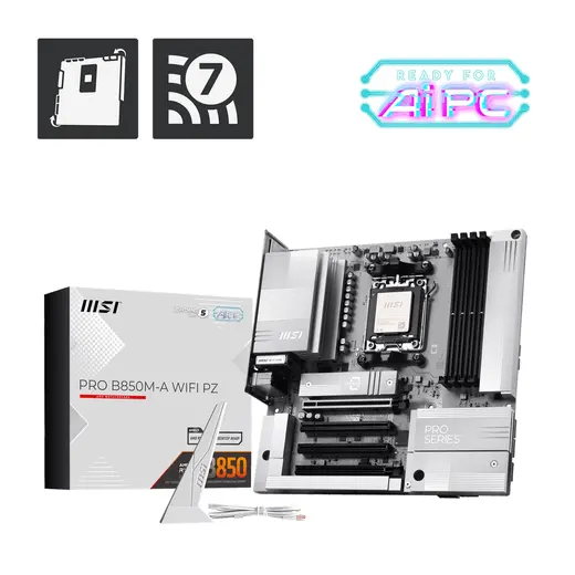 MSI PRO B850M-A WIFI7 PZ DDR5 HDMI-DP TYPEC PCIE 5.0 AM5 mATX BEYAZ görseli 2