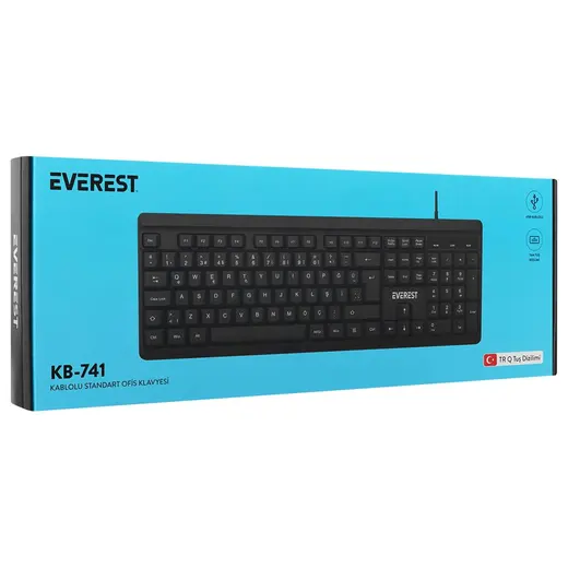Everest KB-741Q Siyah-Gri USB 2 Metre Bakır Kablolu Usb Q Klavye alternatif görünüm