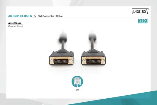 DIGITUS AK-320101-050-S DVI Bağlantı Kablosu, DVI-D (24+1) Erkek <==> DVI-D (24+1) Erkek, 2x ferrit, 5 metre görseli 2