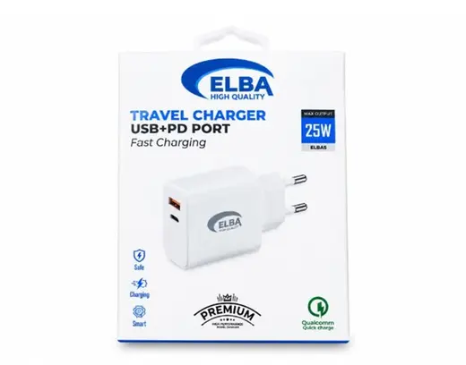 Elba ELB15 25W 3.0A Usb-A To Usb-C Çift Girişli Hızlı Şarj Akım Koruma Isıya Dayanıklı EV Şarj Kafa