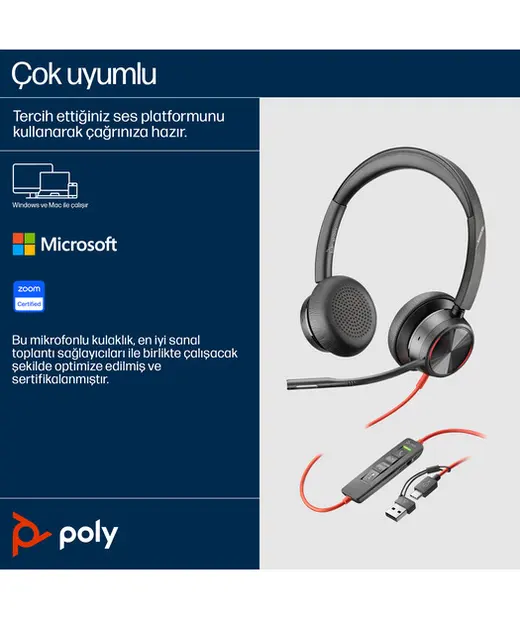 Poly BW 8225 Stereo USB-C HS +USB-C/A görseli 7