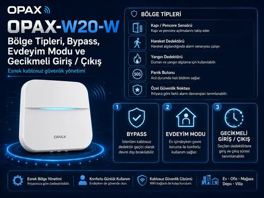 OPAX-W20-W Siyah BGR-09 Kablosuz Sirenli Akülü WiFi Ev ve İşyeri Alarm Seti görseli 8