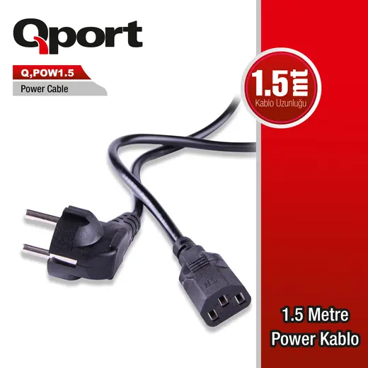 QPORT 1.5M POWER KABLOSU (Q-POW1.5) görseli 1