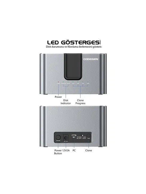 CODEGEN CDG-DOC-505 2.5"/3.5" SATA HDD/SSD + M.2 NVMe Type-C Offline Kopyalama Harddisk Dock Stand görseli 1