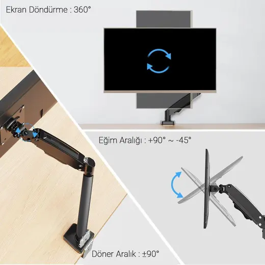 TITANPRO FL01 17-32 İnch Amortisörlü Siyah Monitör Standı görseli 7