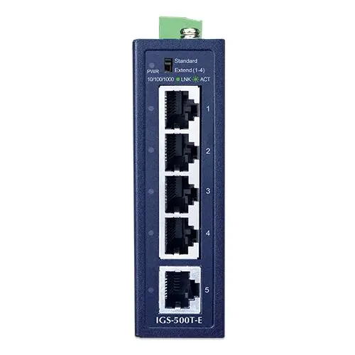 PLANET PL-IGS-500T-E Compact Industrial 5-Port 10/100/1000T Ethernet Switch (-40~75 degrees C) alternatif görünüm