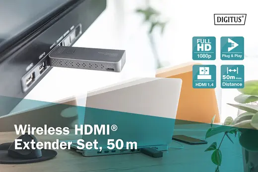 DIGITUS DS-55318 Kablosuz HDMI Sinyal Uzatma Seti, 50 metre, Verici (Transmitter) ve Alıcı (Receiver) Ünite dahil görseli 8