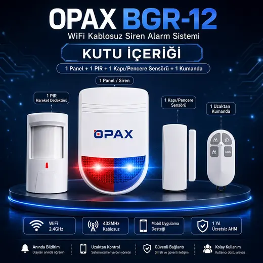 OPAX BGR-12 WiFi Kablosuz Alarm Sistemi | 96 Bölge Desteği (1 YIL AHM ÜCRETSİZ) görseli 4