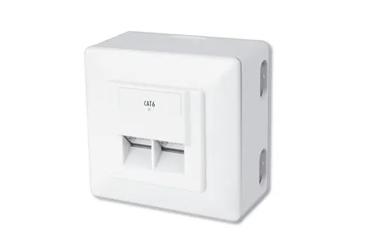 DIGITUS DN-9006/B5-N Sıva Üstü İkili CAT.6 RJ-45 Priz, Shielded (Zırhlı), 2 x RJ45, 8P8C, LSA, Beyaz renk RAL 9010 alternatif görünüm