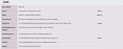 HPE DL380 Gen11 Gold 6530 64GB-2x480G-2U (P81787) görseli 3