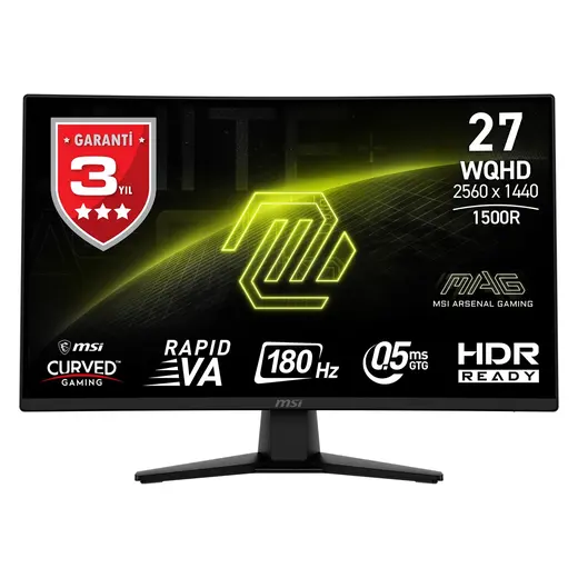 MSI 27" RAPID VA MAG 274CQF 0.5ms 180Hz HDMI-DP Kavisli Gaming Monitör 2560x1440 görseli 7