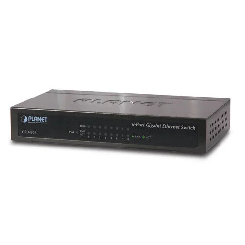 PLANET PL-GSD-803 Yönetilemeyen Switch (Unmanaged Switch) 8-Port 10/100/1000Base-T Harici güç adaptörü