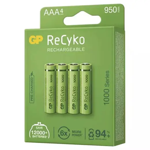 GP RECYKO 950 MAH AAA İNCE 4LÜ ŞARJLI KALEM PİL GP100AAAHCE-2EB4 (GPRHC103E001) görseli 3