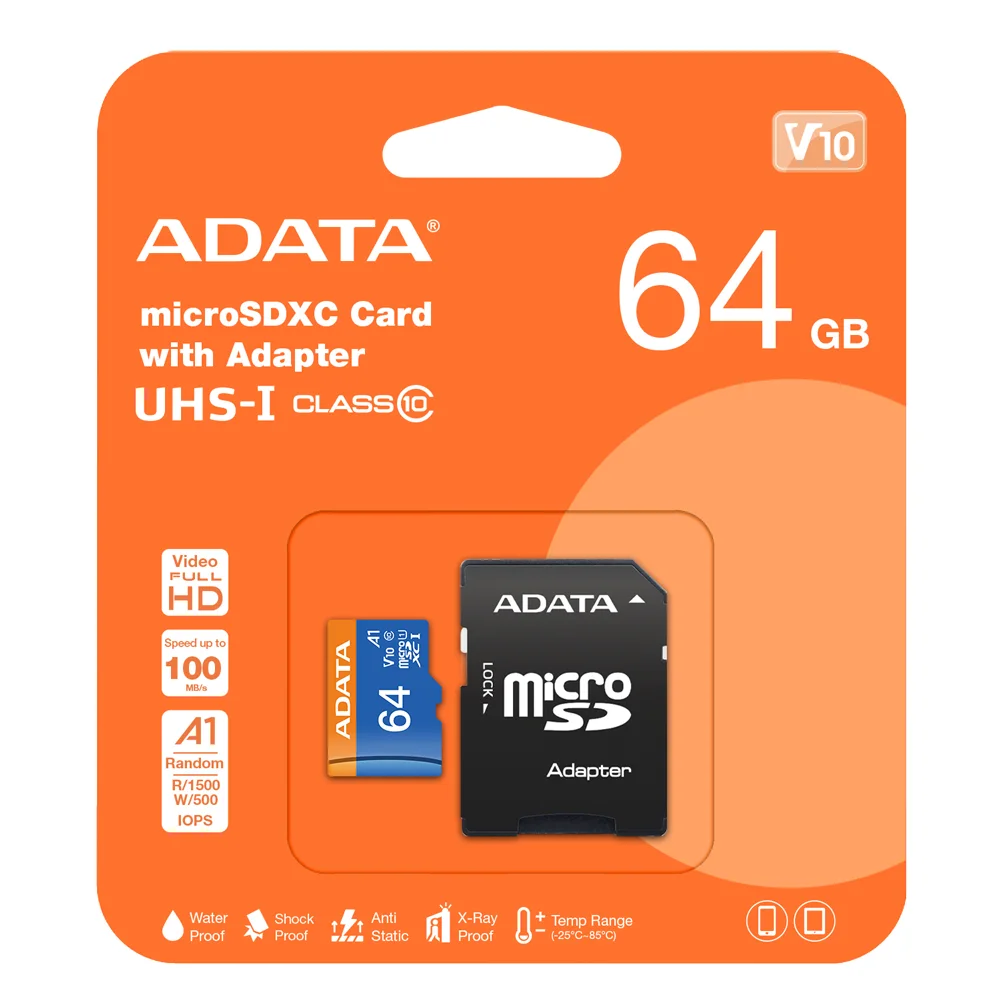 ADATA Premier 64GB Micro SDHC U1/C10 AUSDX64GUICL10A1-RA1