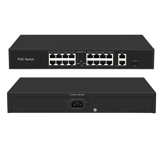 OPAX-1619 16 Port 10/100M POE Switch +2 Port Gigabit Uplink +1 Gigabit SFP Port 300W Rack Mount alternatif görünüm