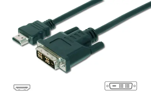 DIGITUS AK-330300-030-S HDMI DVI-D Adaptörü, HDMI Tip A Erkek - DVI-D (18+1) Erkek, 3 metre, HDMI 1.3, UL, siyah renk