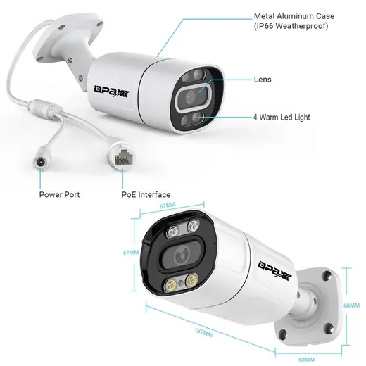 OPAX-3783 3MP IP TFT CARD DESTEĞİ H.265+ 4 WARM LIGHT FULL COLOR 3.6 MM METAL BULLET CAMERA görseli 5