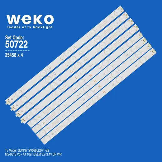 WKSET-5722 35458X4 MS-0818 V5 - A4 102-105LM 3.2-3.4V 0R WR 4 ADET LED BAR İKİYE BÖLÜNMÜŞ
