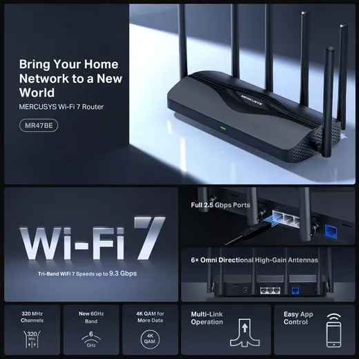 MERCUSYS MR47BE WIFI7 BE9300 Üç Bant Router alternatif görünüm
