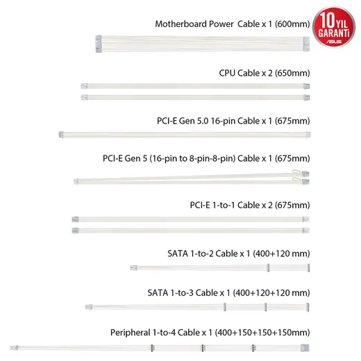 ASUS 1000w 80+ Gold TUF GAMING 1000G WHITE Tam Modüler Power Supply Beyaz / 90YE00S5-B0NA00 görseli 1