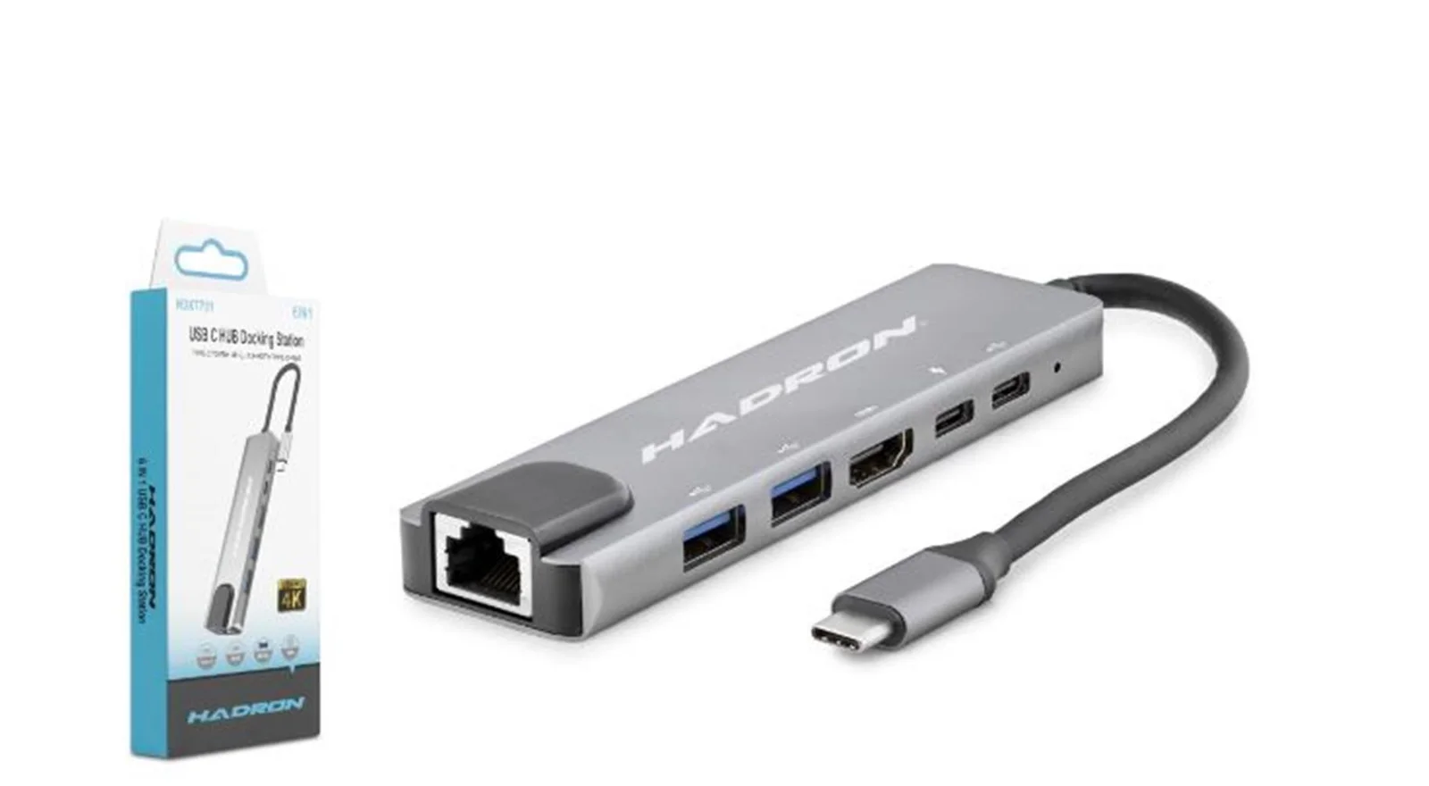 HADRON HDX7791 TYPE-C HDTV COMBO HDMI 4K 30HZ + 2-TYPE-C + 2-USB3.0 + LAN 6IN1 GRİ