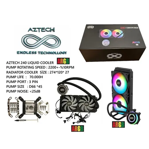 AZTECH 240mm LIQUID COOLING AZ240-1B ARGB Sıvı Soğutmalı AM5-1851p İşlemci Fanı görseli 3