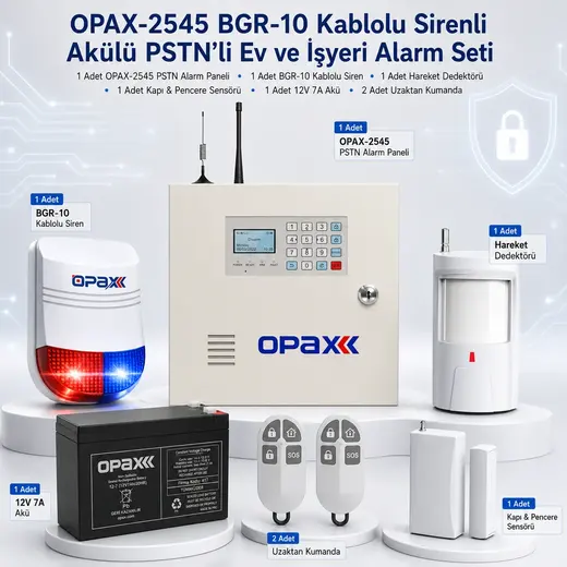 OPAX-2545 PSTN BGR-10 Kablolu Sirenli Akülü Ev ve İşyeri Alarm Seti görseli 7