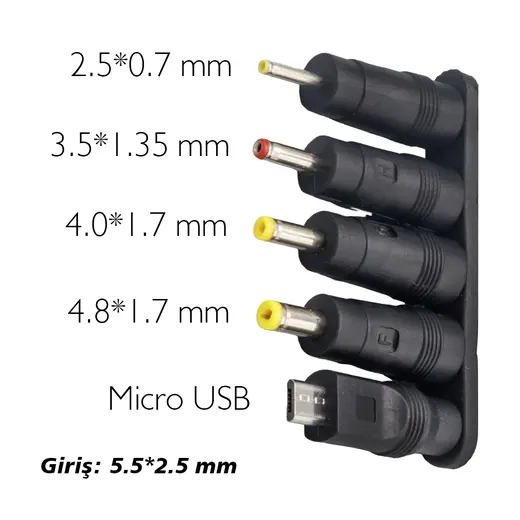 WEKO YERLİ ÜRETİM ÇOKLU YEDEK ADAPTÖR UÇ ÇEVİRİCİ (2.5x0.7MM- 4.8x1.7MM- 3.0X1.1MM-4.0X1.7MM- MICRO USB) alternatif görünüm
