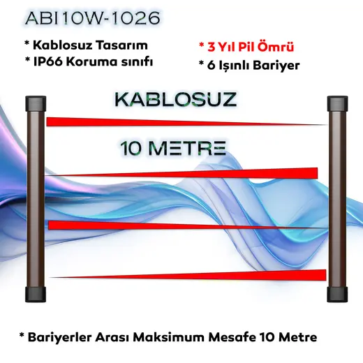ABI10W-1026 KABLOSUZ PENCERE TİPİ 6 IŞINLI 10 METRE PENCERE BARİYER DEDEKTÖRÜ DIŞ VE İÇ ORTAM