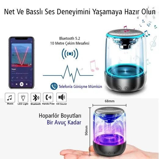 MAGICVOICE MV-24695 600 MAH TAŞINABİLİR RGB MİKROFONLU AUX/TF/BLUETOOTH 3 W HOPARLÖR SPEAKER alternatif görünüm