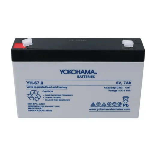 YOKOHAMA YH-67.0 6 VOLT - 7 AMPER KURU AKÜ (150 X 30 X 94 MM) görseli 3