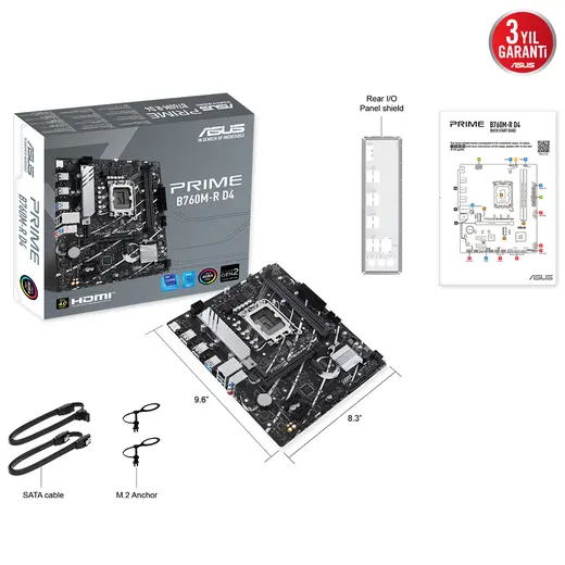 Asus PRIME B760M-R D4 Intel 1700p DDR4 5333 HDMI 2xM2 USB3.2 mATX görseli 6