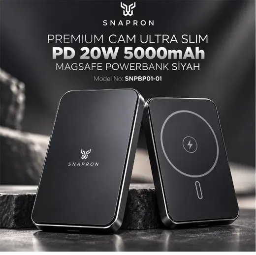 Snapron Snppb01-01 Siyah 5000 mah Pd 20W USB- C MAGSAFE Ultra Silim ( Magnetic Wireless) alternatif görünüm