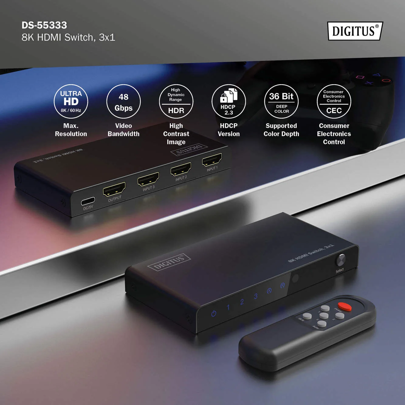 DIGITUS DS-55333 8K HDMI Switch, 3x1