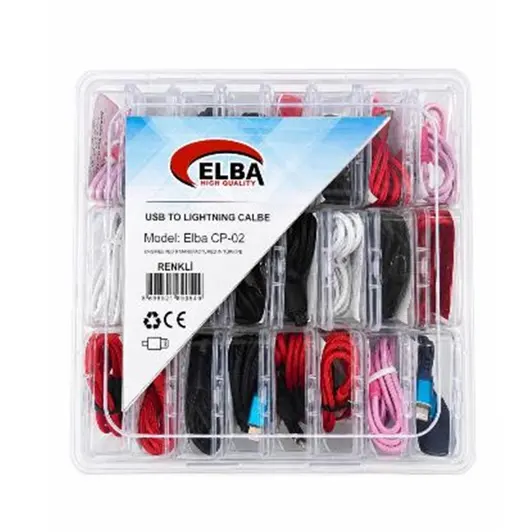 Elba CP-02 Şeffaf Kutulu Usb To Lightning (Kırmızı,Beyaz,Pembe,Siyah,Lacivert)24lü Şarj Kablosu