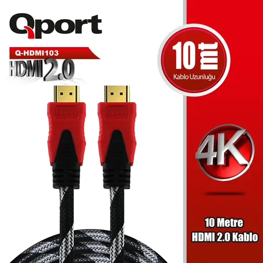 QPORT (Q-HDMI103) ALTIN UCLU 10M 4K HDMI2.0 KABLO
