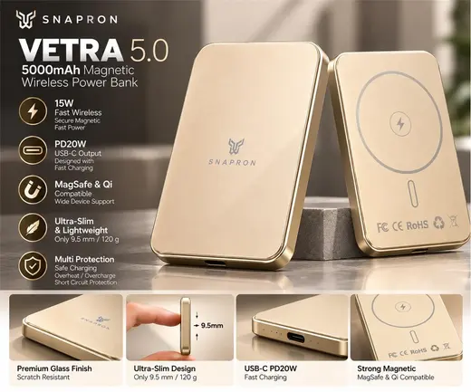 Snapron Snppb01-06 Gold 5000 mah Pd 20W USB- C MAGSAFE Ultra Silim ( Magnetic Wireless) alternatif görünüm