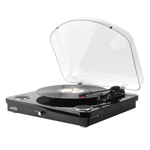 UMİE Bemol Siyah Piano Kaplama 10W BT İN, BT OUT, RCA, USB Özellikli Nostaljik Pikap