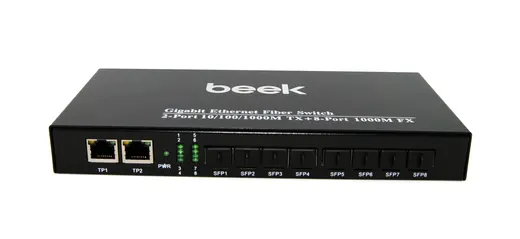 BEEK BN-GS-1082S2G Yönetilemeyen Gigabit Fiber Switch 8 x 1000Base-X SFP yuva 2 x 10/100/1000Mbps port Fansız