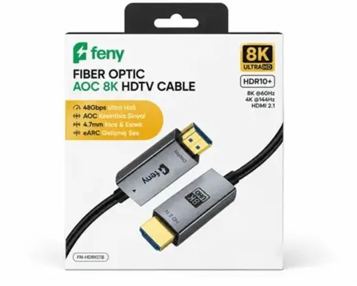 Feny FN-OPHD8K10 Fiber Optic V2.1 HDMI To HDMI Ultra Hd 8k@60hz 4k@144hz 48gbps HDR10+ 10m Kablo