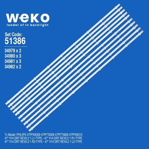 WKSET-6386 34979X2 34980X3 34981X3 34982X2 47 V14 DRT REV0.2 1 94 CM BİRLEŞTİRİLMİŞ LED KODU 5 ADET LED BAR