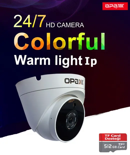 OPAX-2553 3MP IP TFT CARD DESTEĞİ H.265+ 3 WARM LIGHT FULL COLOR 3.6 MM METAL DOME CAMERA alternatif görünüm