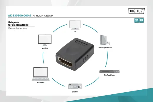 DIGITUS AK-330500-000-S HDMI Adaptör, HDMI A (19 pin) Dişi - HDMI A (19 pin) Dişi, Ultra HD 60p, siyah renk görseli 5