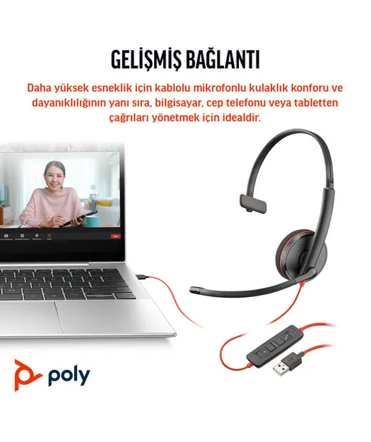 Poly BW 3210 Mono USB-C HS +USB-C/A görseli 5