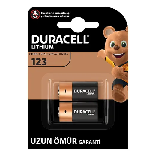 DURACELL CR123 / CR123A / CR17345 3 VOLT ŞARJLI LİTYUM PİL (2Lİ PAKET)